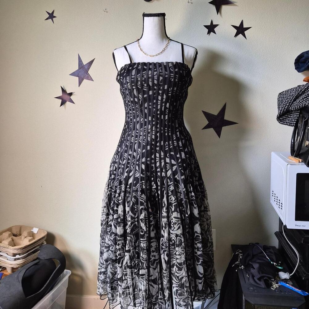 VTG JS Collections Y2K Mesh Midi Dress Pleated Whimsigoth Gothic Fairy Witchy M